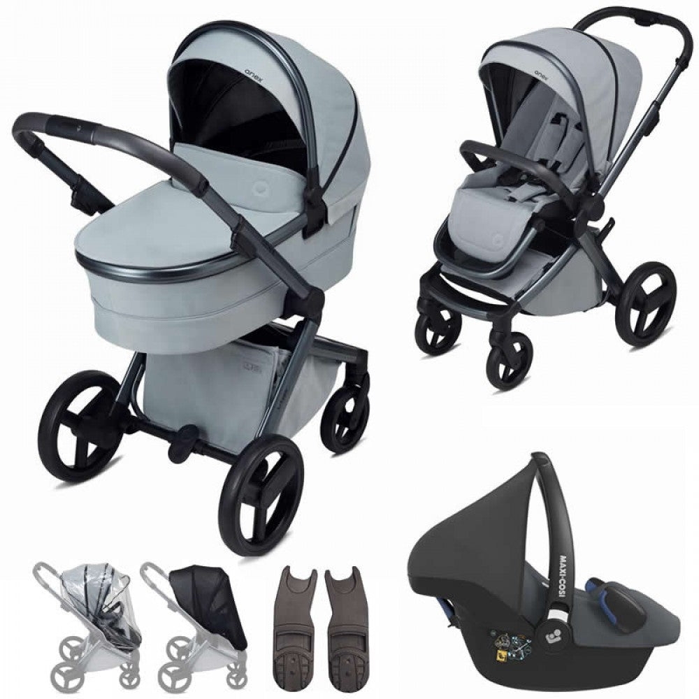 Anex L-Type 3 in 1 Travel System & Maxi Cosi Car Seat- Frost – lt-10t-MC Cup Holder – Pebble 360 in Essential Graphite – Maxi Cosi FamilyFix 360 Base