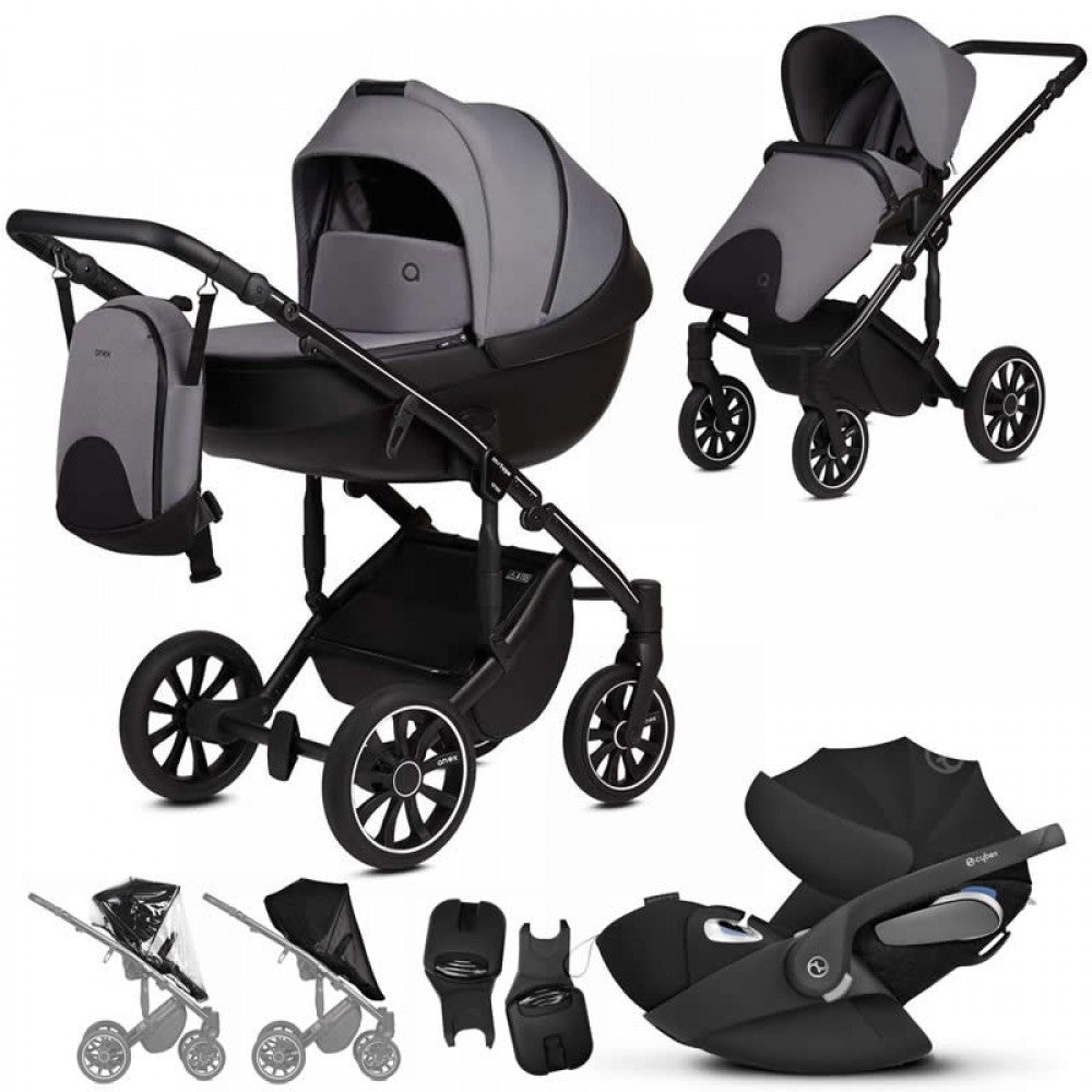 Anex M-Type 3 in 1 Travel System & Cybex Cloud Z Car Seat- Iron – Sp30–Q-CLDZ Fur Hood Trim – Grey – Autumn Gold – Cybex Base Z – For Your Baby