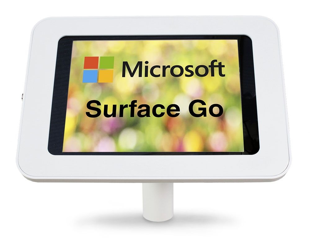 armourdog® LocPad anti-theft tablet kiosk for the Microsoft Surface Go – Camera open – 45° mount wall / desk mount