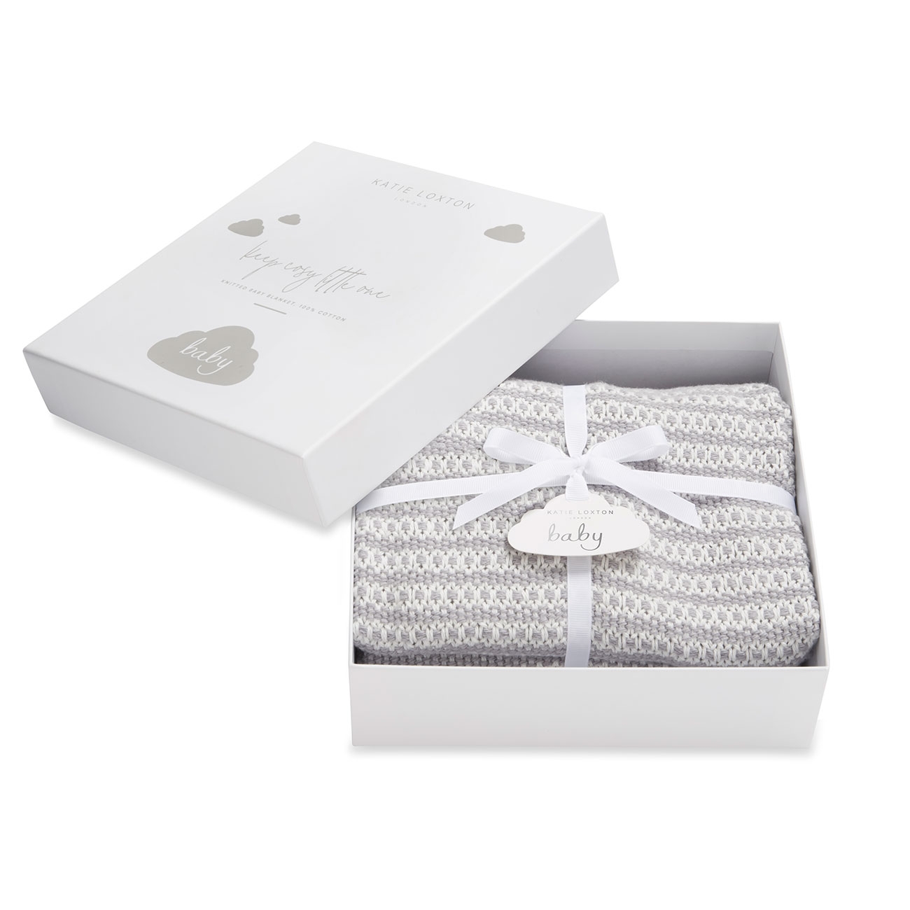 Katie Loxton Cotton Knitted Baby Blanket – Grey