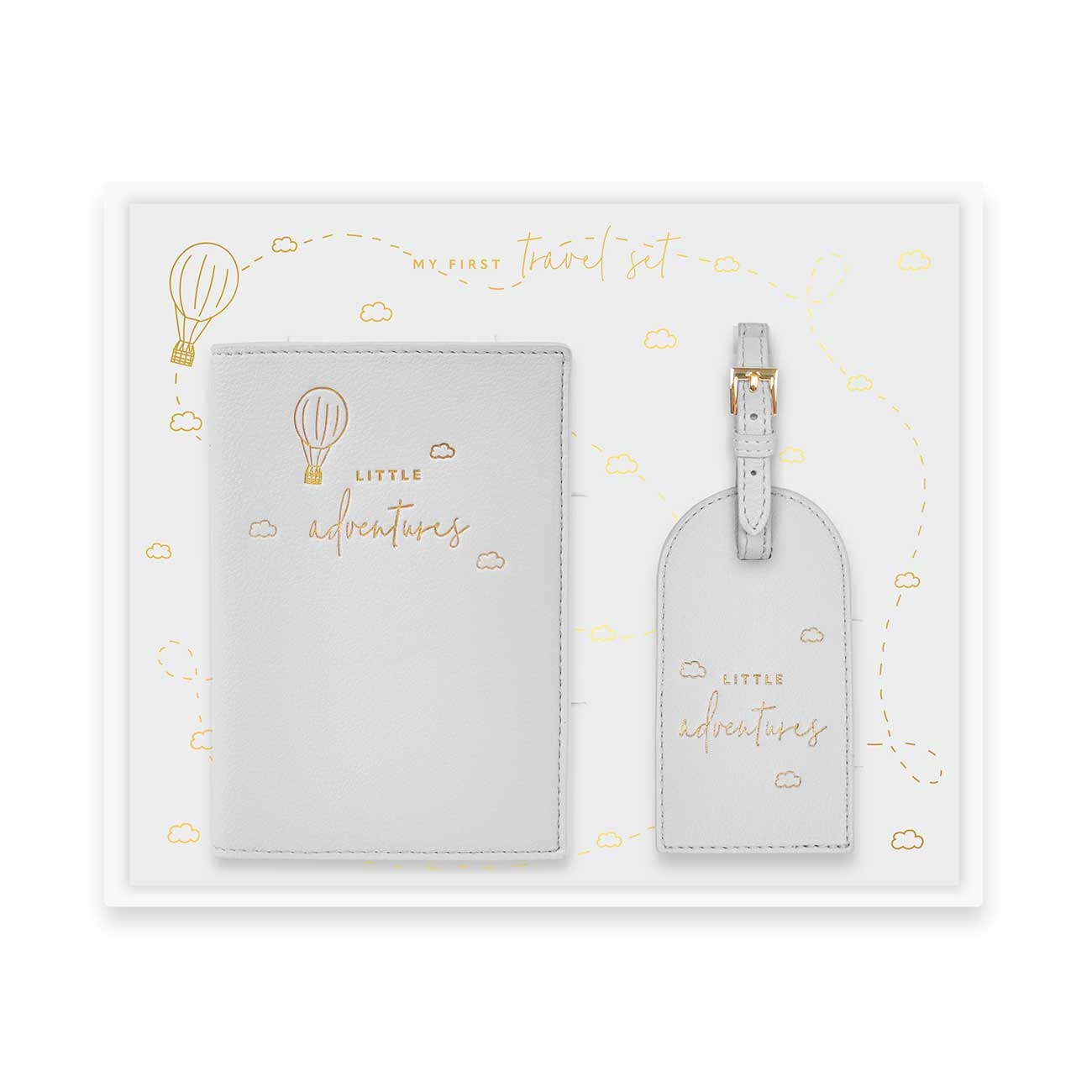 Katie Loxton Baby Passport Holder And Luggage Tag Gift Set Little Adventures – Grey