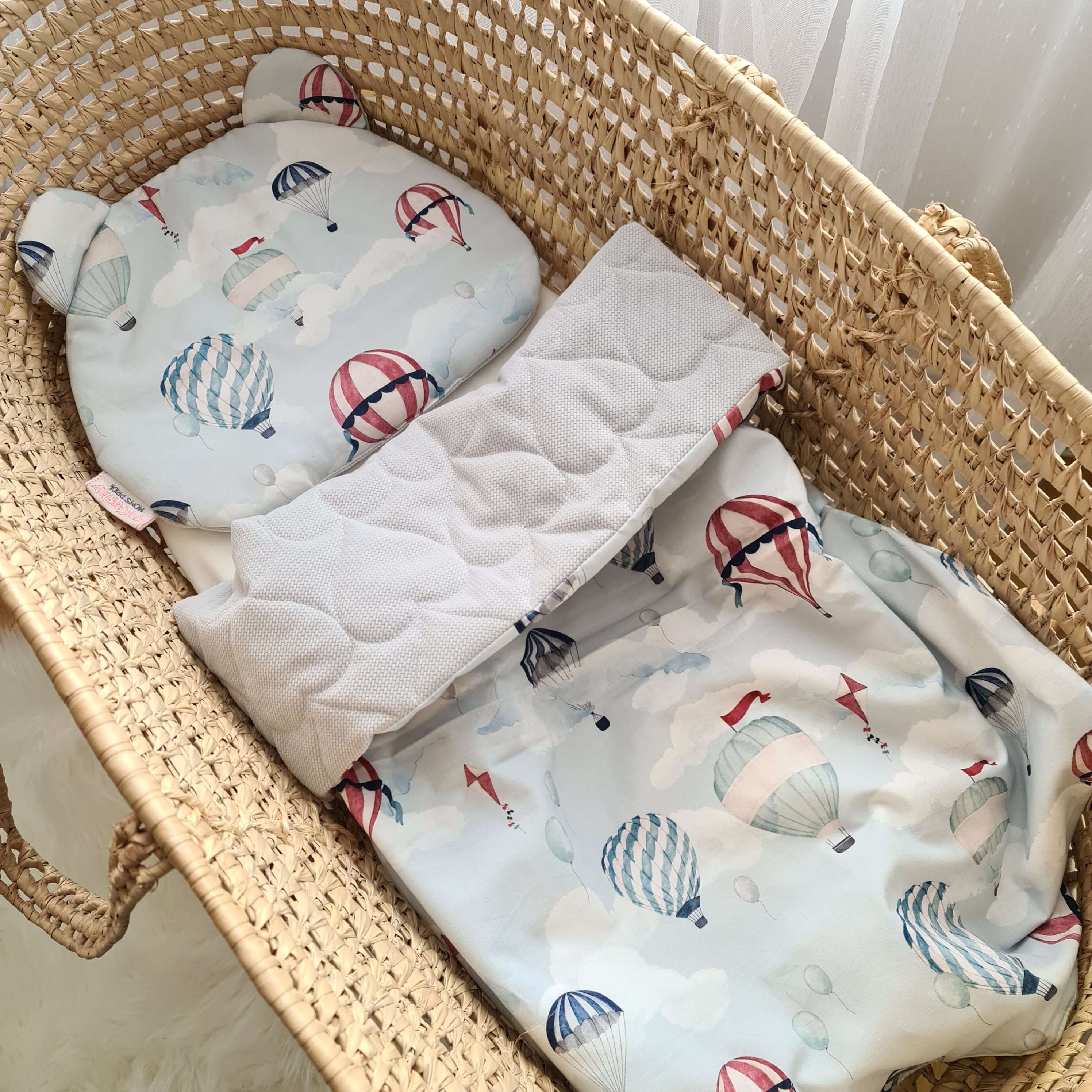 Blanket & Teddy Pillow Set Size S Organic Hot Air Balloons/ Grey Velvet – evCushy