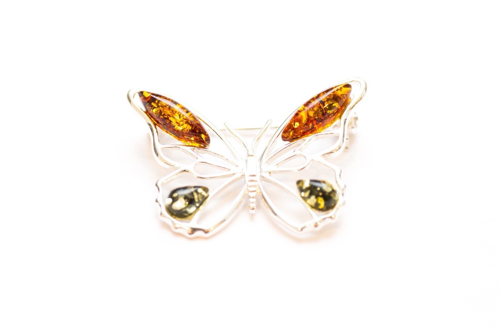 Butterfly Amber & Silver Brooch