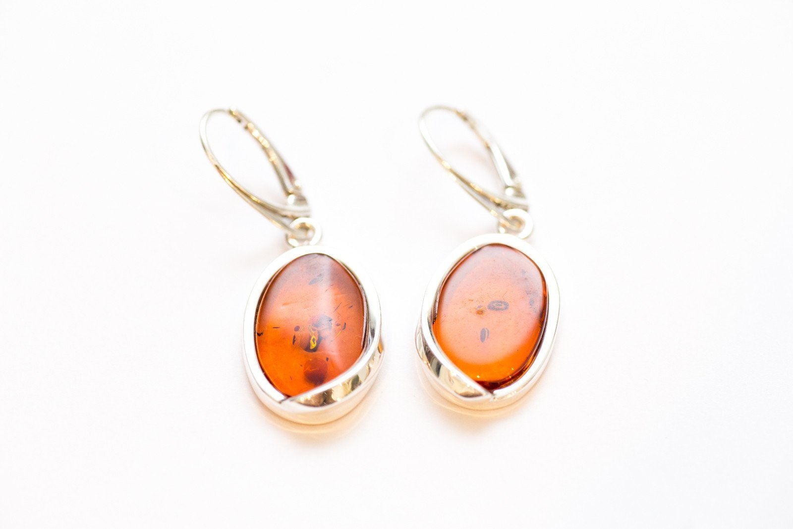 Flat Dangle Amber Earrings