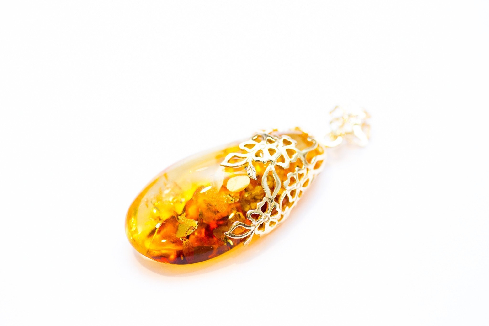 Gold Plated Floral Amber Pendant