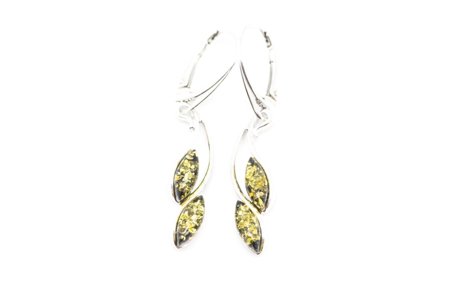 Green Amber Leaf Earrings – Green