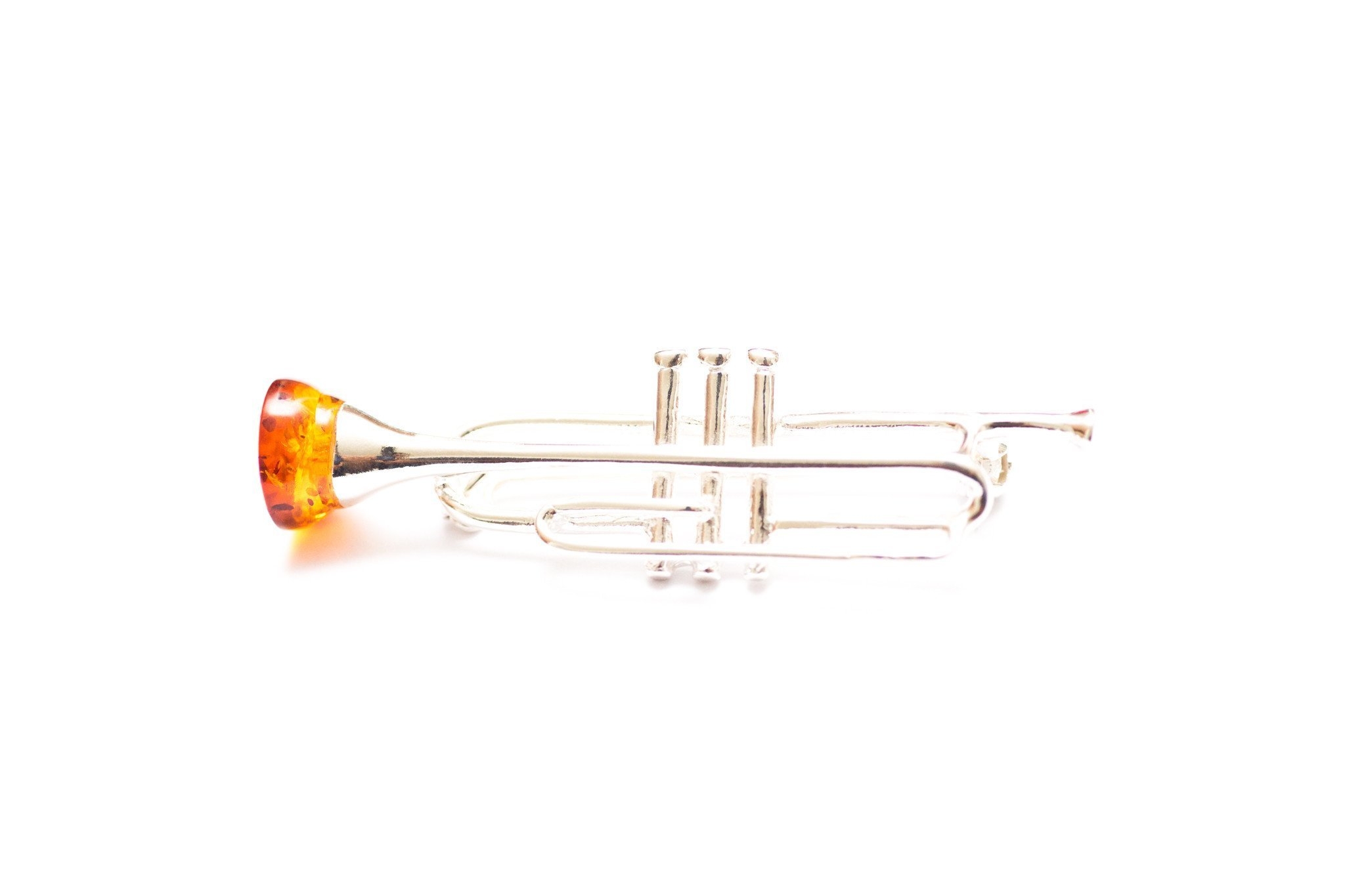 Silver Trumpet Brooch – Amber