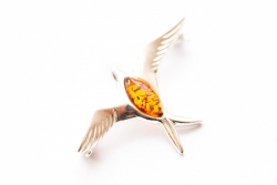 Silver Amber Sparrow Brooch
