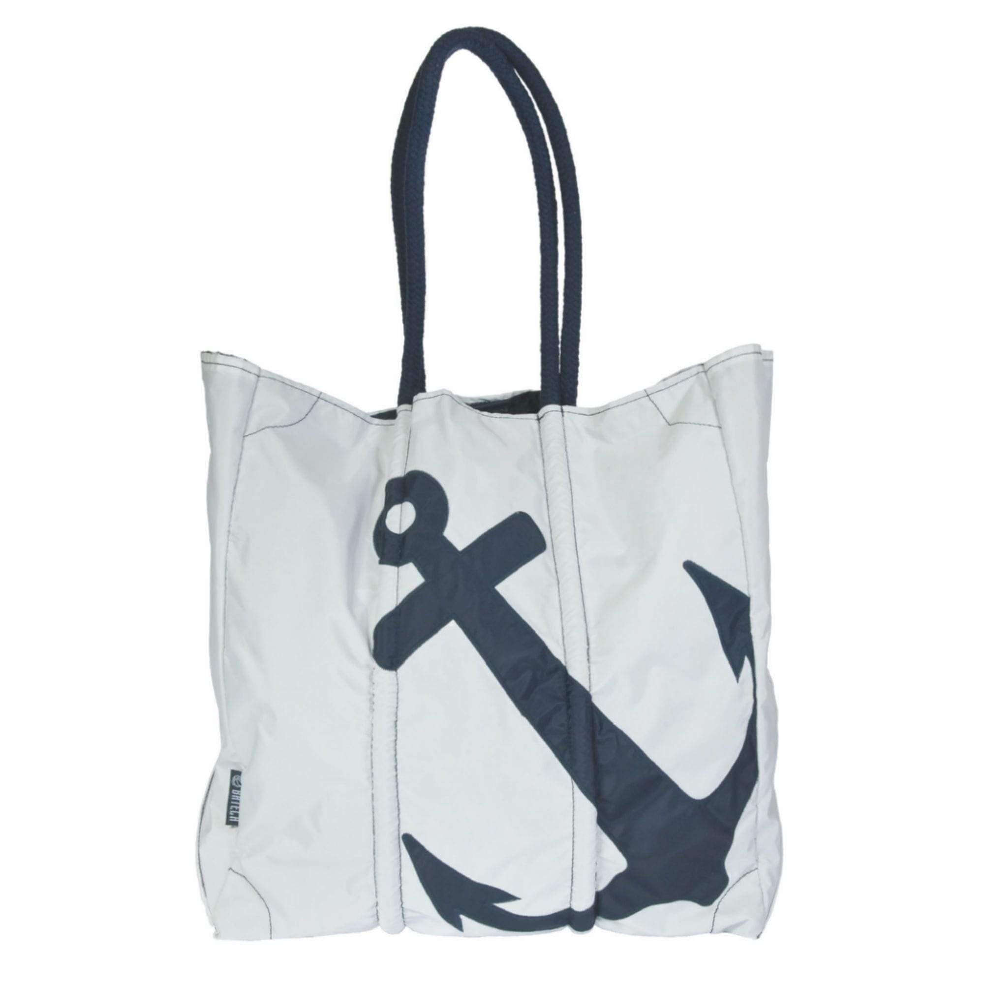 Beach Handbag – White With Navy Anchor