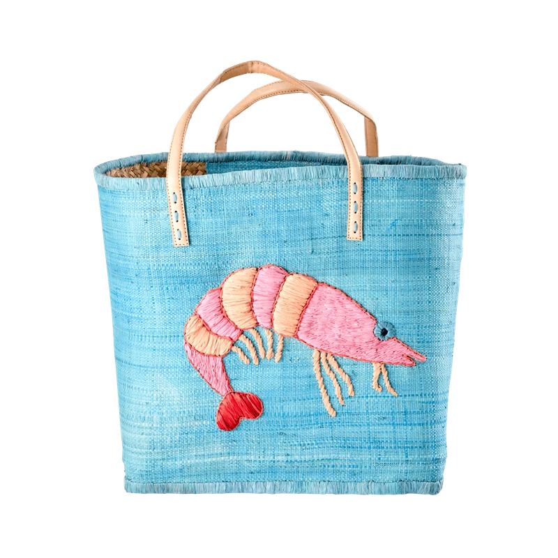 Raffia Bag Blue with Shrimp Rice DK weekend bag | The Design Yard
