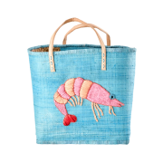 Raffia Bag Blue with Shrimp Rice DK weekend bag | The Design Yard