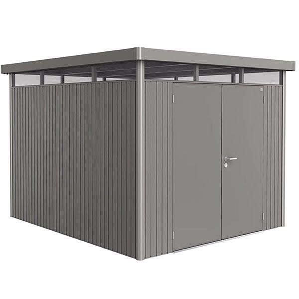 9×10 Biohort Highline H5 Panoramic Steel Shed (Double Doors), Metallic Quartz Grey – Spearhead Outdoors