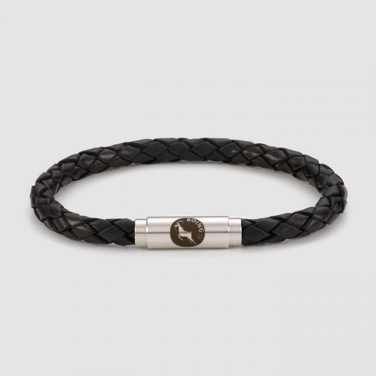 Black Skinny Leather – Matt Stainless Steel – Single Wrap – Boing Apparel- Boing Jewellery