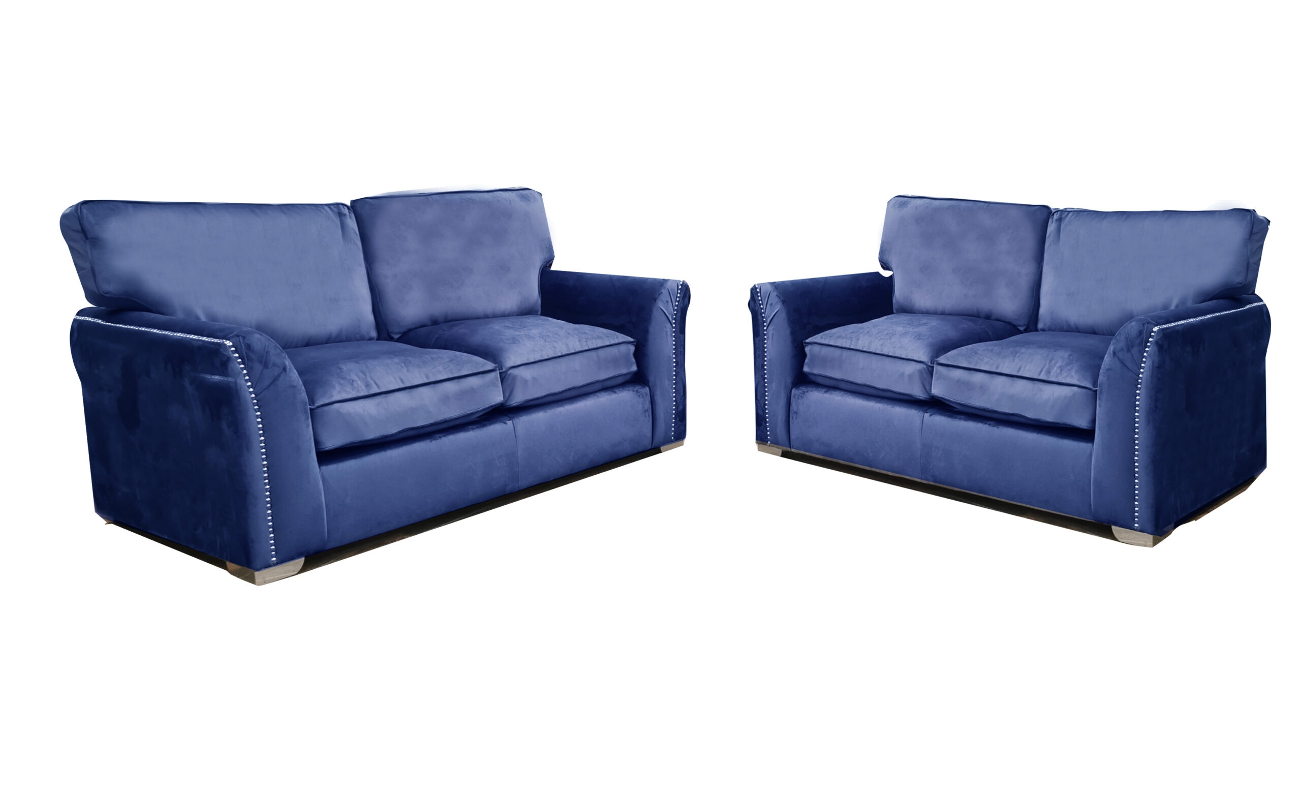 Mayfair Plush Velvet Fabric Sofa Suite 3 + 2 – Full Back – Blue – The Online Sofa Shop