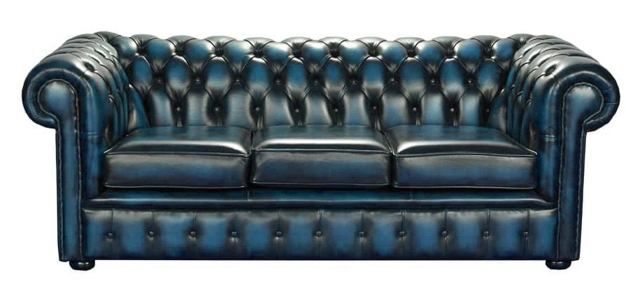Portabello – 1694 Chesterfield Sofa – Blue Antique Leather 4 Seater – High Quality Leather – Blue – Chesterfield – 4 Seater 245 X 82 X 96 cm