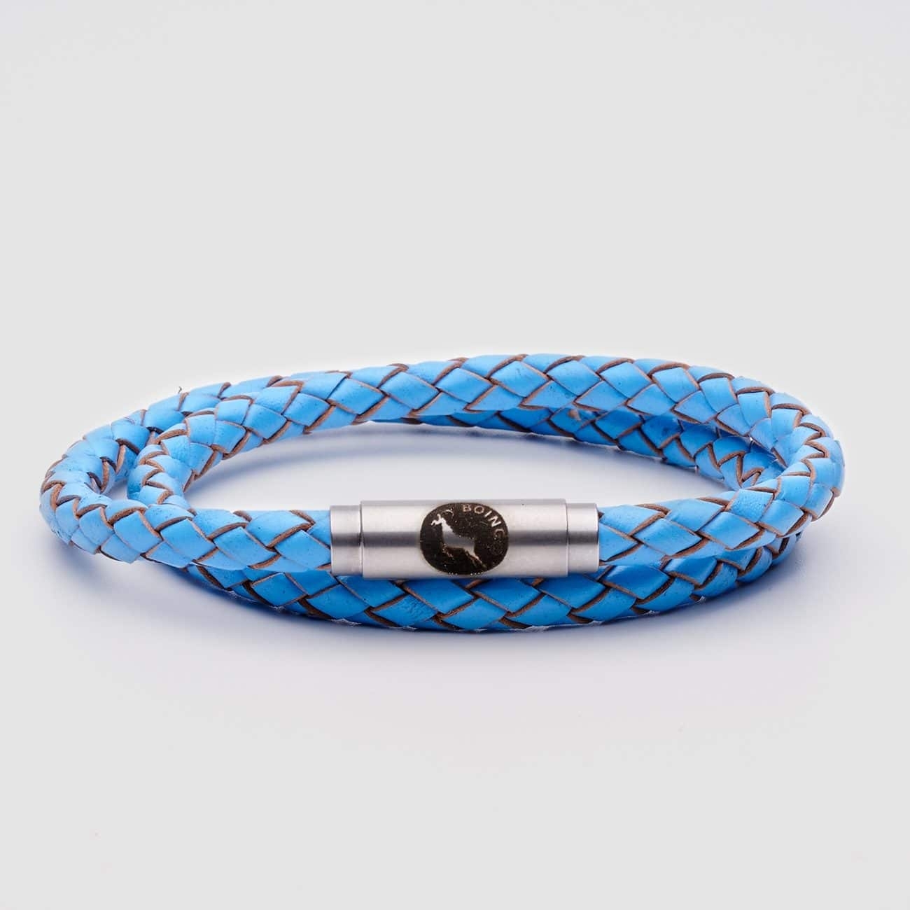 Pale Blue Skinny Leather – Matt Stainless Steel – Double Wrap – Boing Apparel- Boing Jewellery