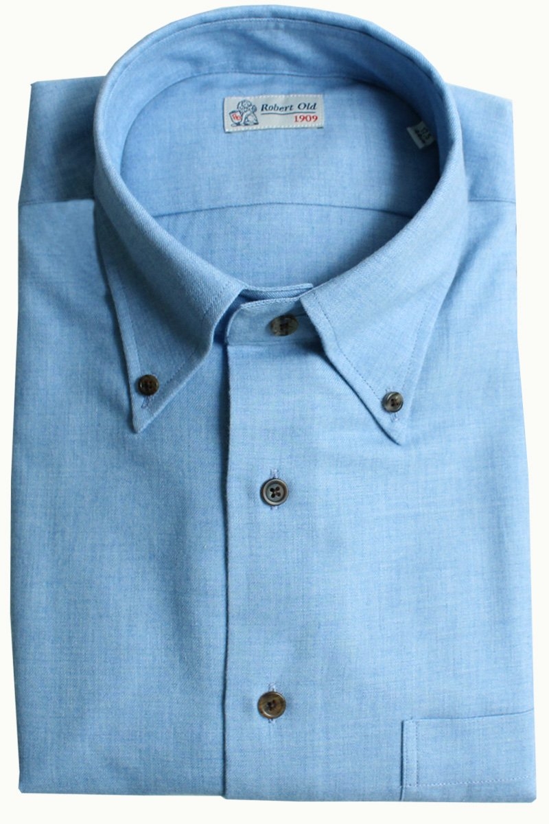 Robert Old Mens Blue Mist with Contrast Buttons Premium Cashmerello Shirt – 40 – Robert Old & Co