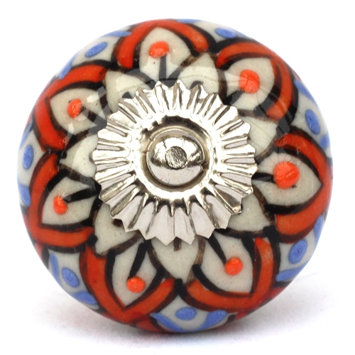 Knobbles & Bobbles – Embossed Cabinet Knob – Cupboard Hardware – Orange / Blue – Ceramic – 3.8cm – Variant 106