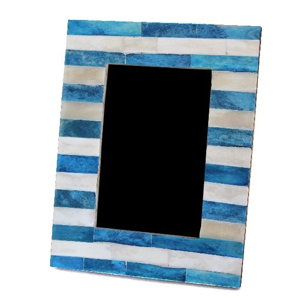 Knobbles & Bobbles – Striped Photo Frame – Blue – Stripe Pattern – Bone Inlay / Wood – 12.5 x 16.5cm – Variant 7784