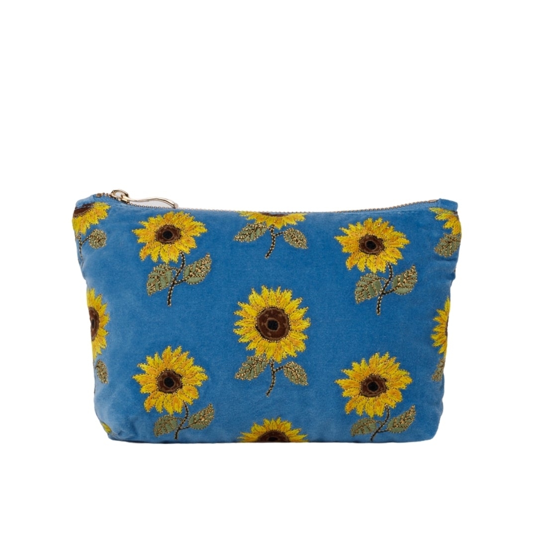 Elizabeth Scarlett Sunflower Velvet Makeup Bag – Blue – One Size – Cotton