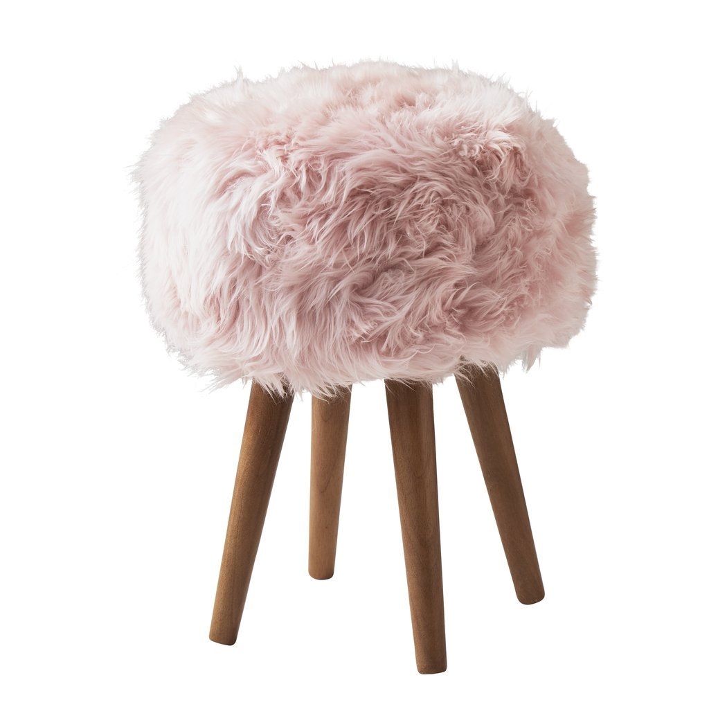 Native Home & Lifestyle Stool In Blush Pink Sheepskin 30 x 30 x 45cm – Furniture & Homeware – The Luxe Home