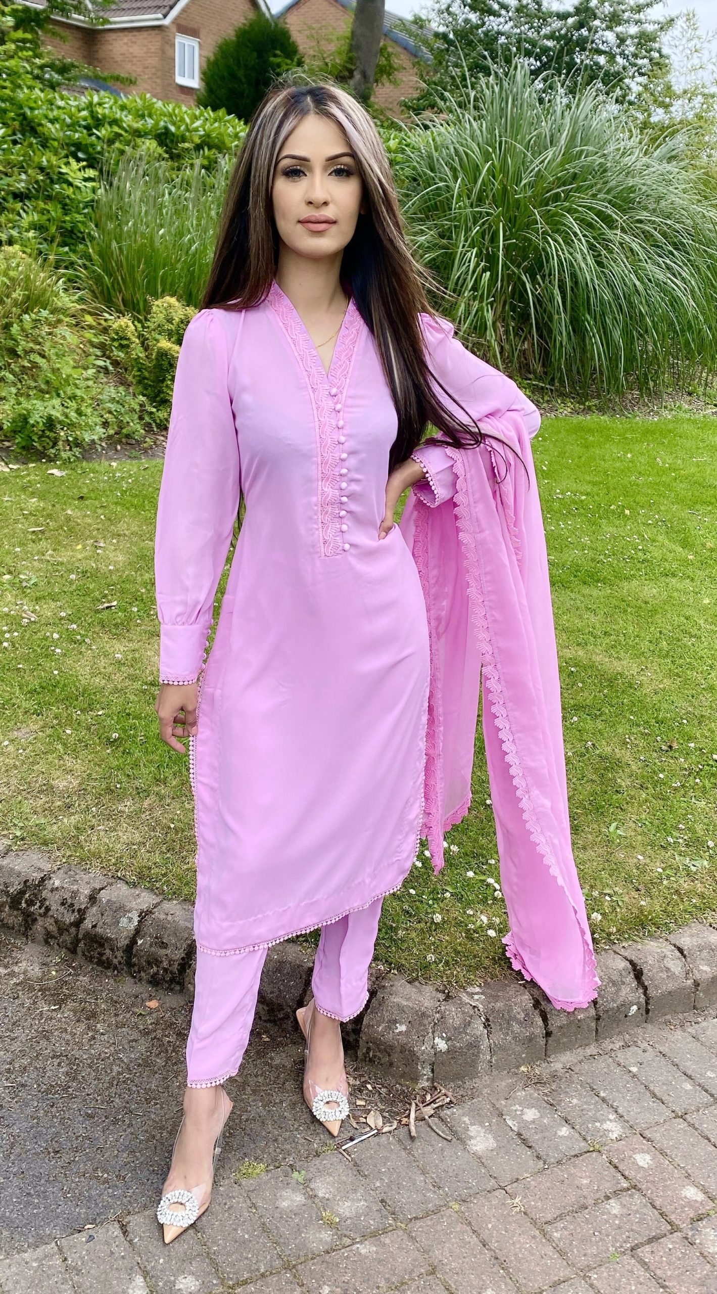 3pc Georgette Suit Blush Pink – Immedite Delivery Baby Pink – XS – Sale Items – Party Wear – Izzza