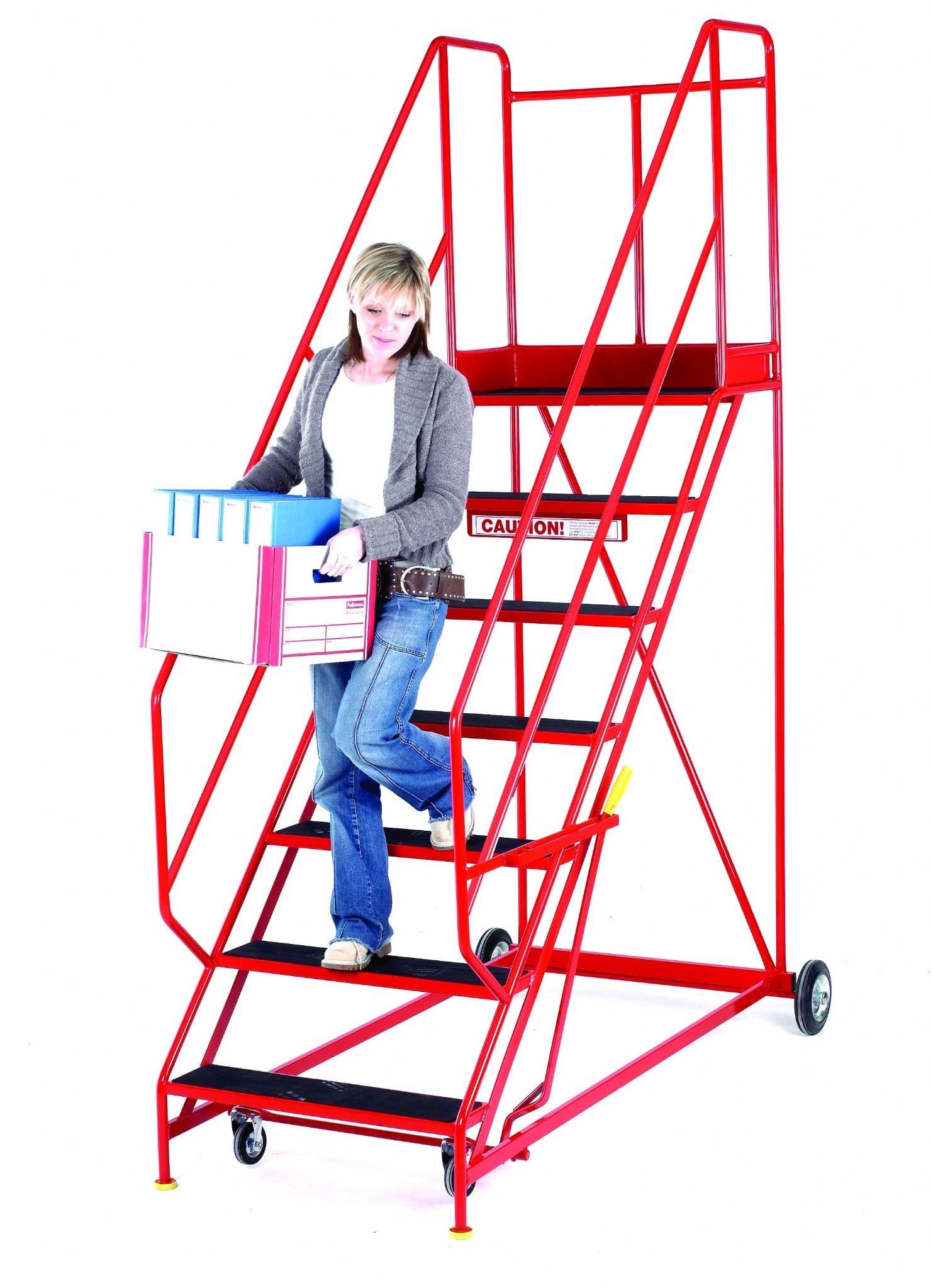 BS EN131-7 Steptek Easy Rise Mobile Safety Steps – 5 treads / 1150mm – Ribbed Rubber Treads – High Visibility – Durable – PPE – Taft Safety Store