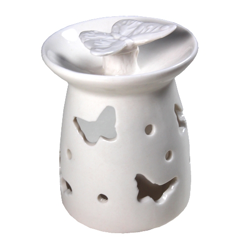 Knobbles & Bobbles – Wax Burner – Cream – Butterfly Pattern – Ceramic – 12 x 8cm – Variant 7832