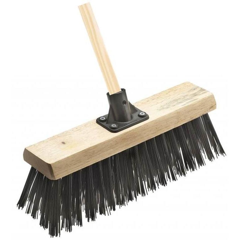 13″ PVC Stiff Hard Outdoor Yard Brush, Hard Farm Broom with Bracket and Handle