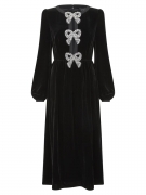 Camille Velvet Embellished Bows Dress – Black / UK 14