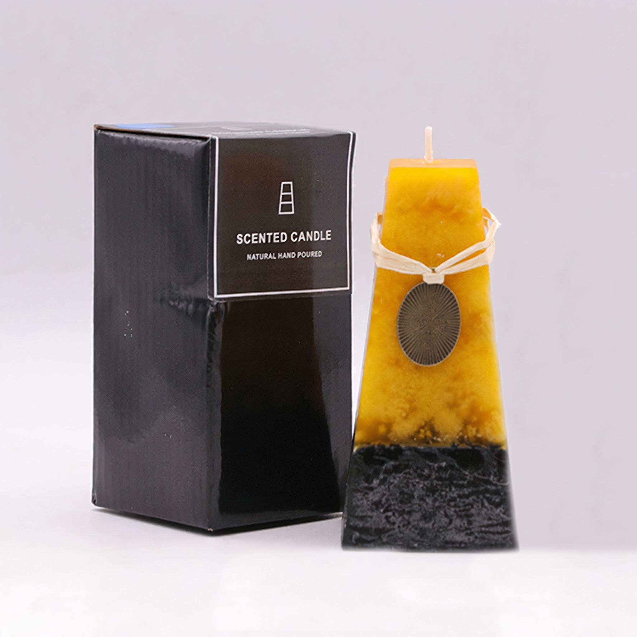 Layered Candles – Pyramid – Lemongrass Scent – Black / Grey / Yellow – Wax – The Trouvailles