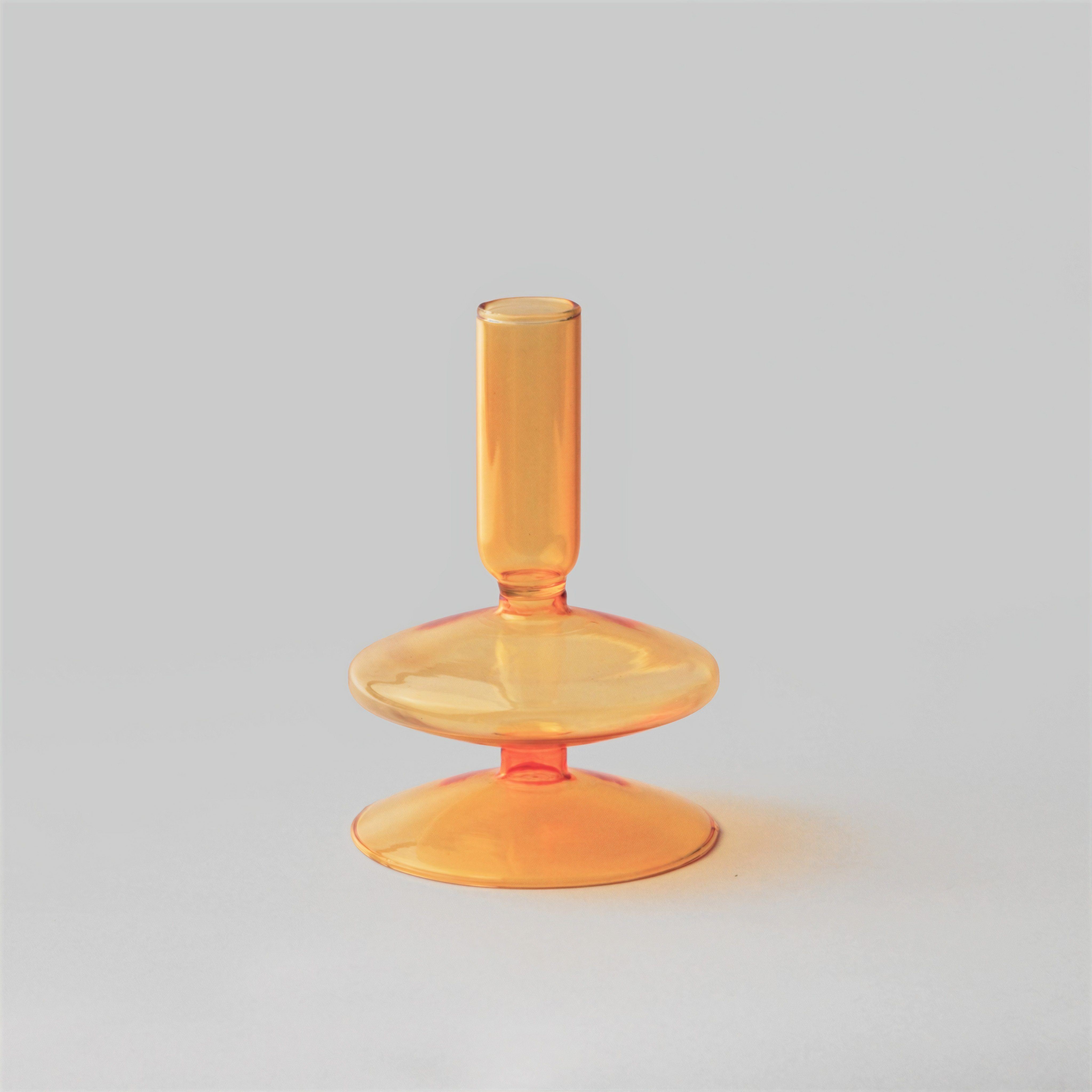Single Saucer Candlestick Holder – Orange – Glass – The Trouvailles