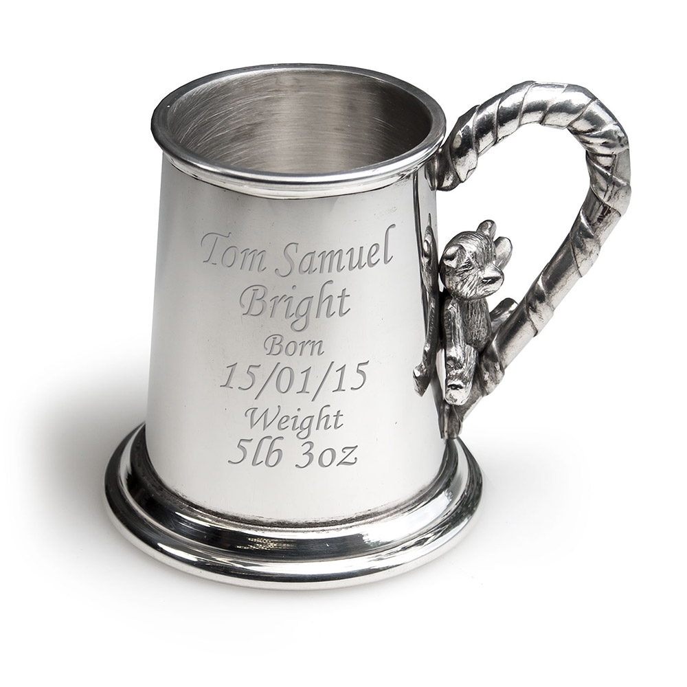 Pewter Tankard with Teddy and Candy Cane Handle