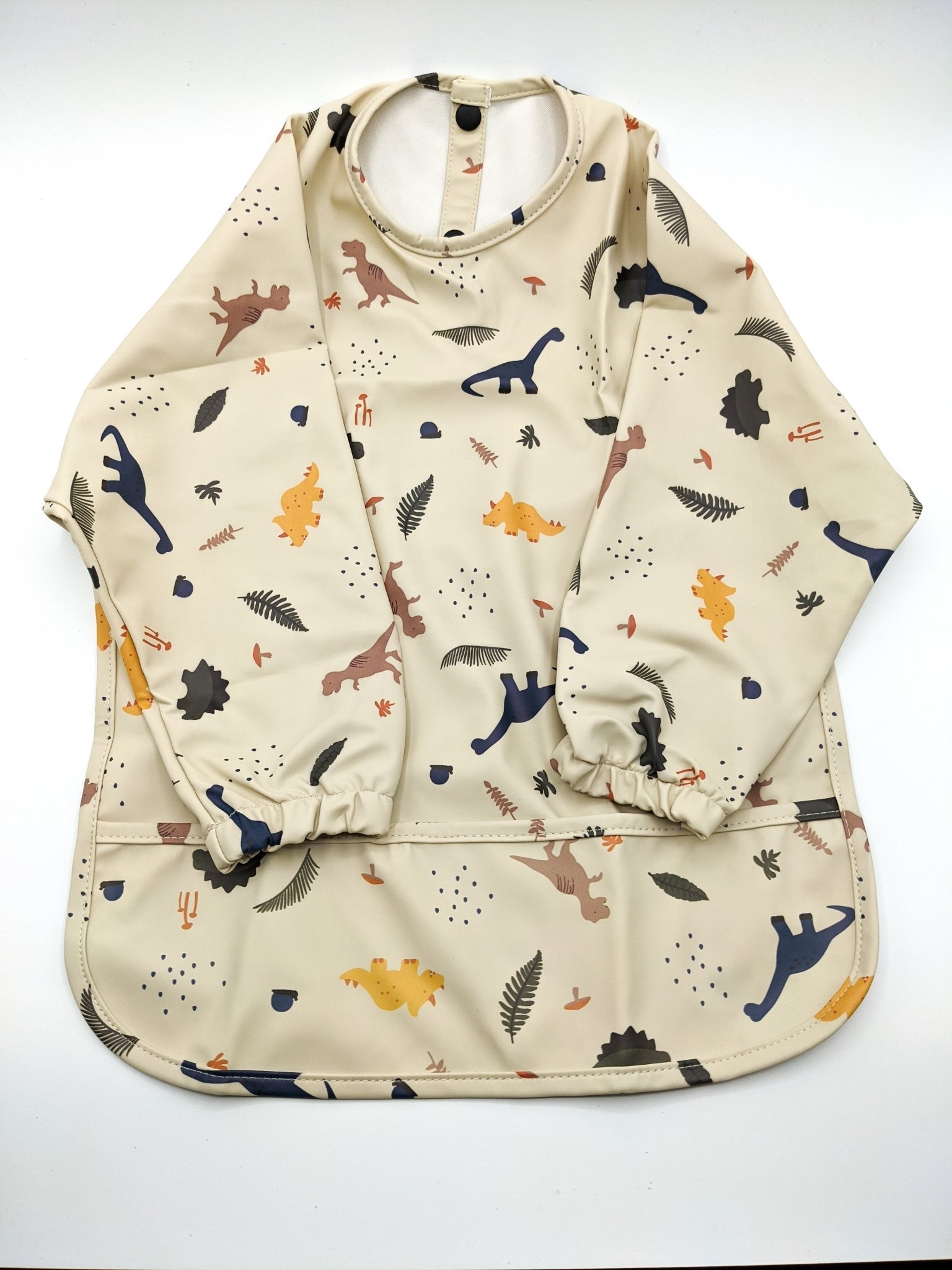 Long sleeved cape bib Dino Beige – Children’s Silicone Tableware – Tiny Roo
