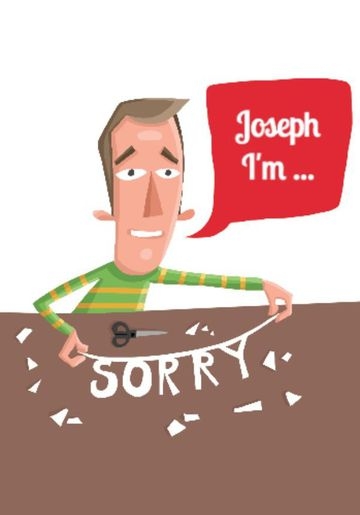 Cartoon Man With Cut Out Of The Word Sorry Card