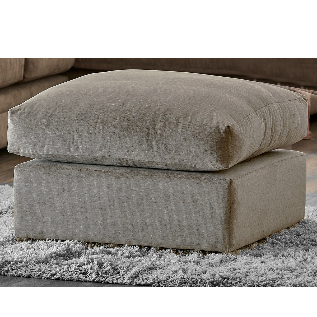 Casper Chenille Fabric Footstool – Beige – The Online Sofa Shop