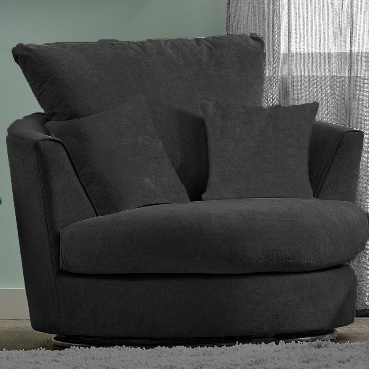 Casper Chenille Fabric Swivel Chair – Black – The Online Sofa Shop
