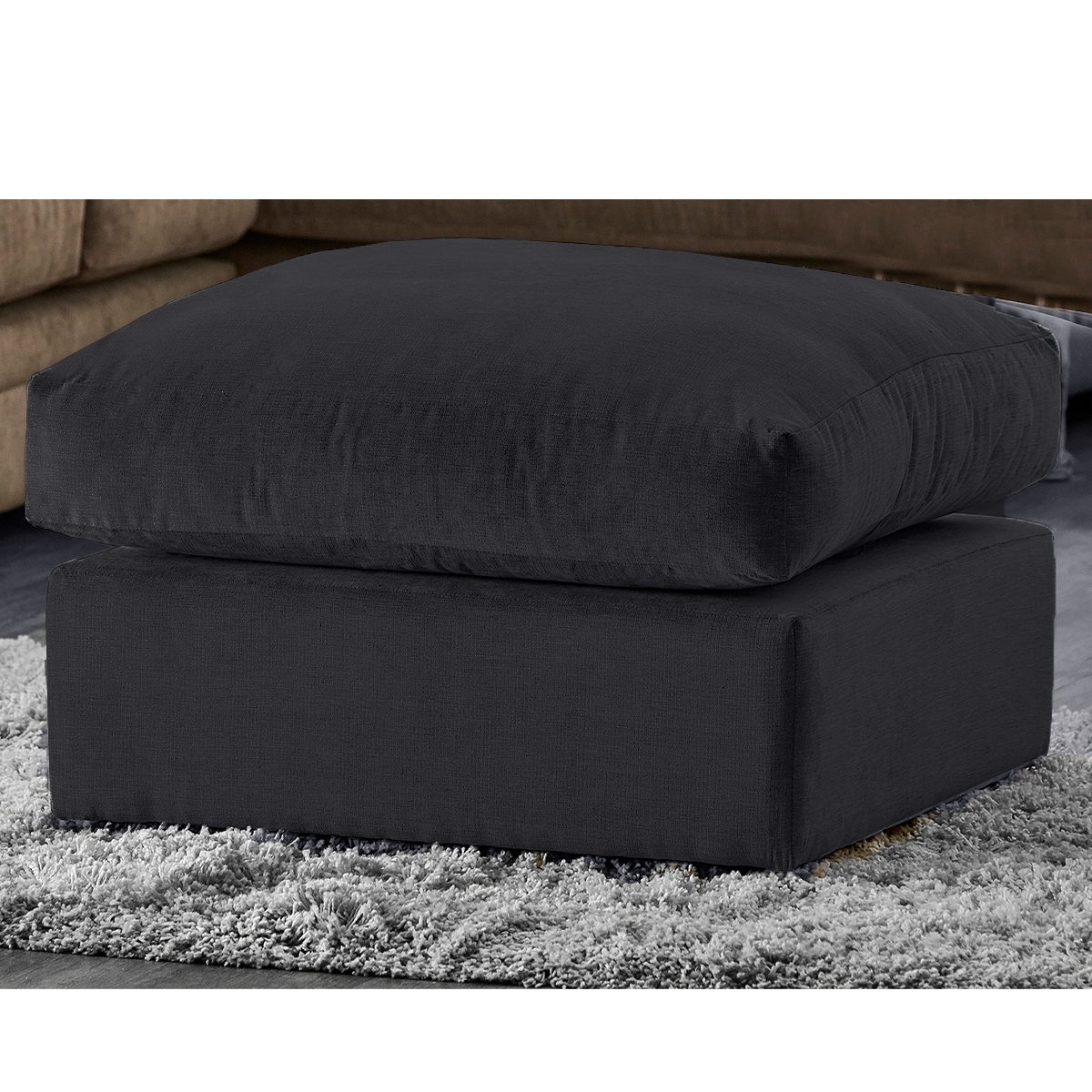 Casper Chenille Fabric Footstool – Black – The Online Sofa Shop