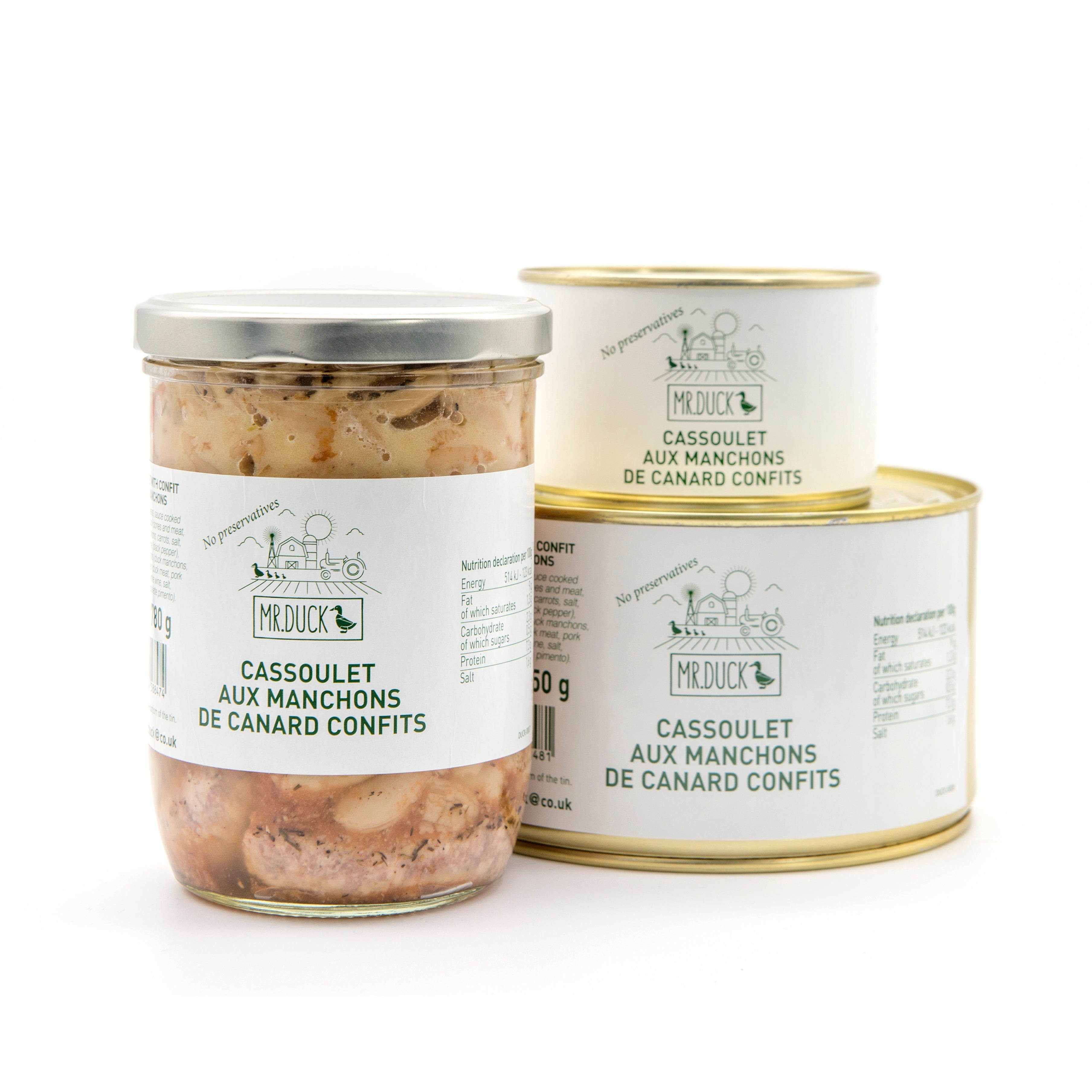 Cassoulet, Manchon & saucisse – Mr. Duck 400g tin, 780 g jar, 1.45 kg tin, 4kg tin. 4KG TIN – Le Vacherin Deli