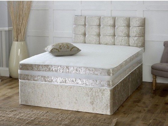 BedsDivans – Crushed Velvet Divan Bed – Champagne – Single, Small Double, Double, King & Super King Available – Add Headboard & Mattress
