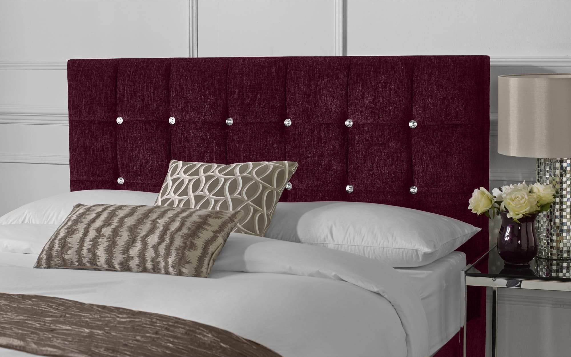 Portabello – Barcelona Superking Headboard – Aubergine House Chenille 61cm Wall Mounted – High Quality Chenille – Red – Tufted – Super King 112 X 140 X 8 cm