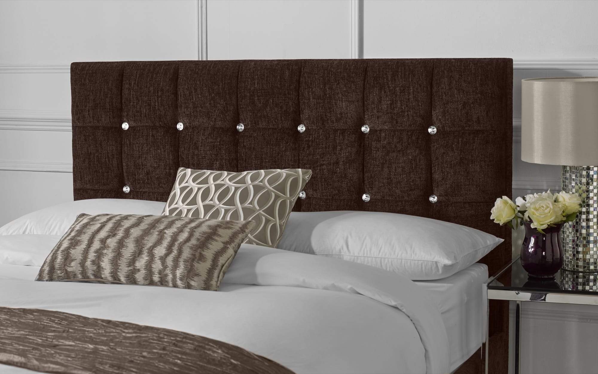Portabello – Barcelona Double Headboard – Chocolate House Chenille 71cm Wall Mounted – High Quality Chenille – Brown – Tufted – Double 112 X 140 X 8 cm