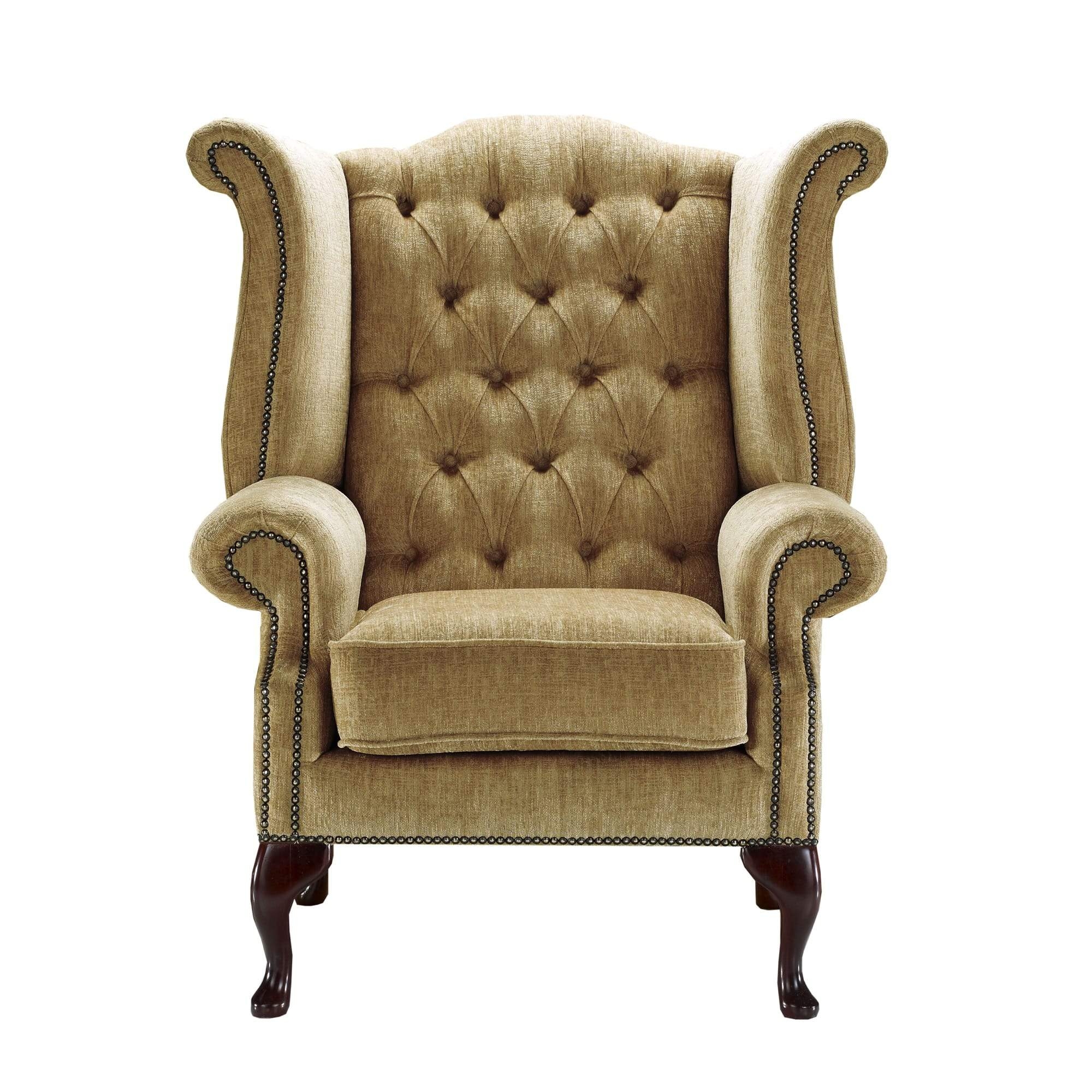 Portabello – 1694 Queen Anne Armchair – Mink House Chenille 1 Seater – High Quality Chenille – Cream – Deep Button Quilt 104 X 78.7 X 86.36 cm