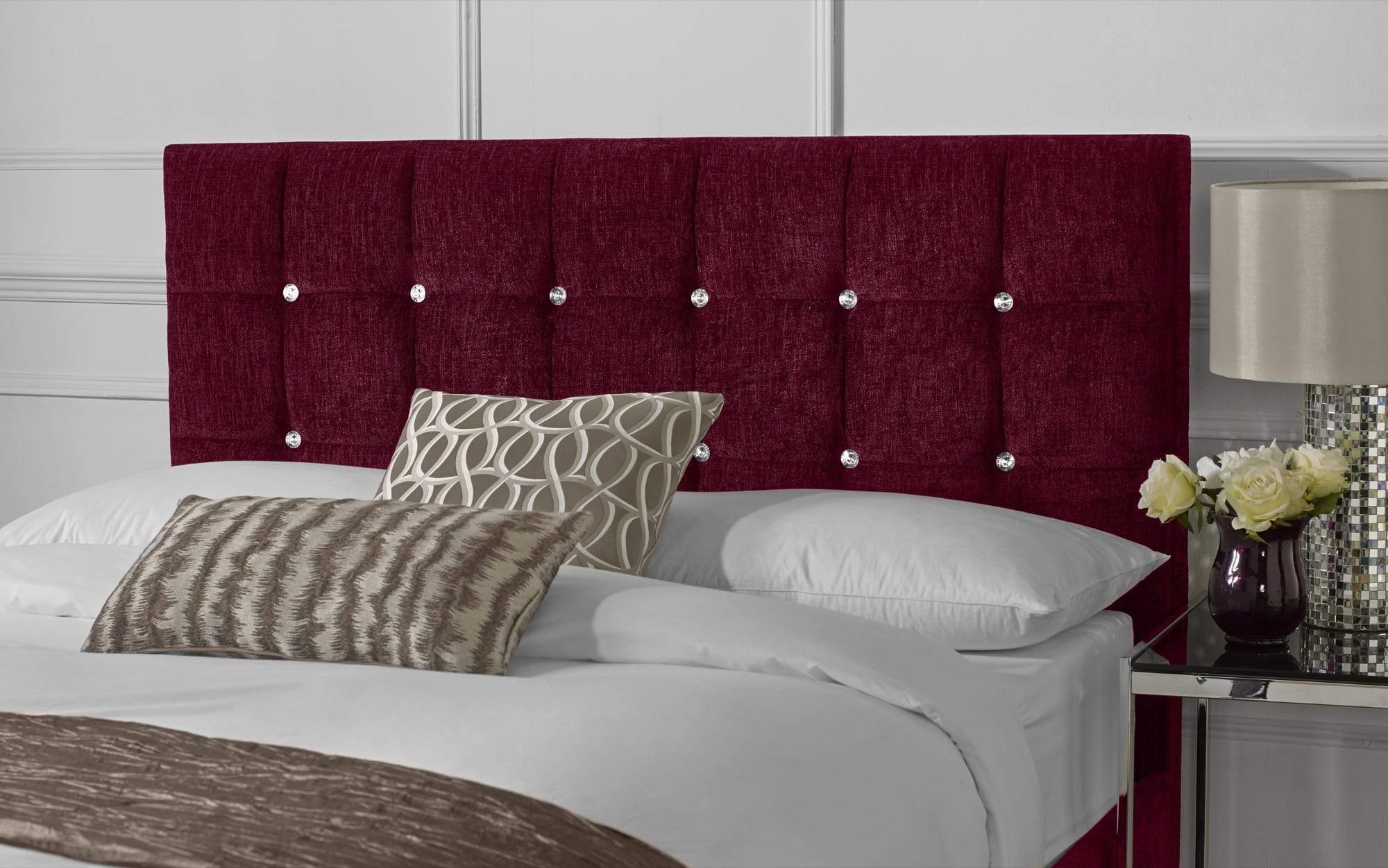 Portabello – Barcelona Single Headboard – Raspberry House Chenille 122cm Floor Standing – High Quality Chenille – Red – Tufted – Single 112 X 8 X 208 cm