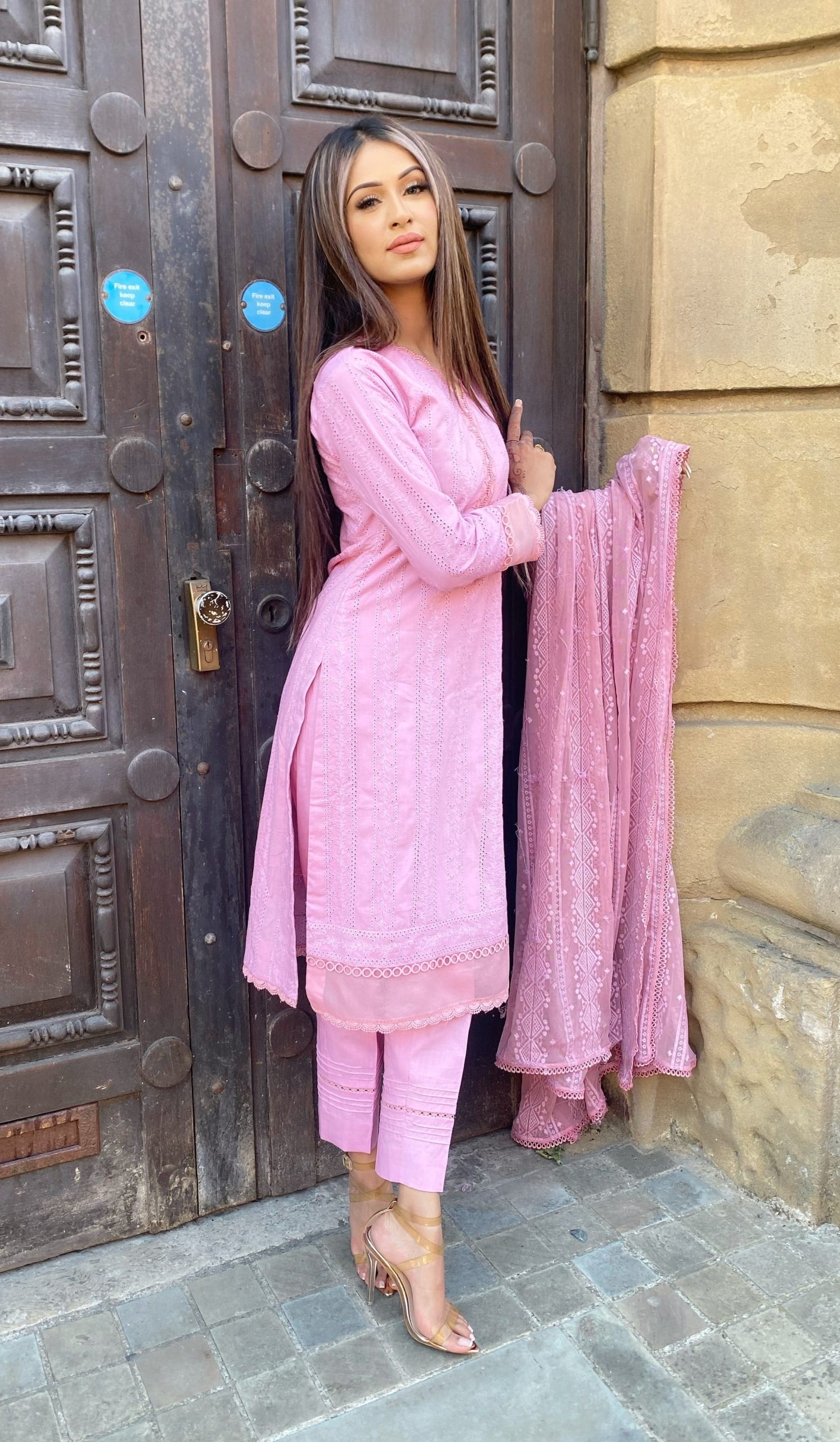 3pc Chikan Summer Wear – Immediate Delivery Dusky Pink – S – Sale Items – Party Wear – Casual Wear – Izzza