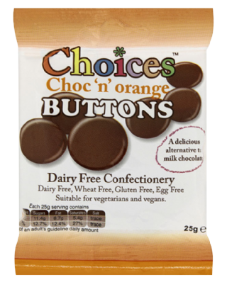 Choices Choc ‘N’ Orange Dairy Free Chocolate Buttons 25g – Confection Affection