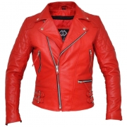 Classic Diamond Bright Red Armoured Motorcycle Biker Leather Jacket S | Gallanto – Vintage Leather