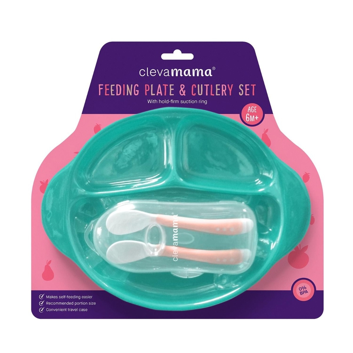 Clevamama – Suction Feeding Plate & Cutlery – Red / Green – Silicone