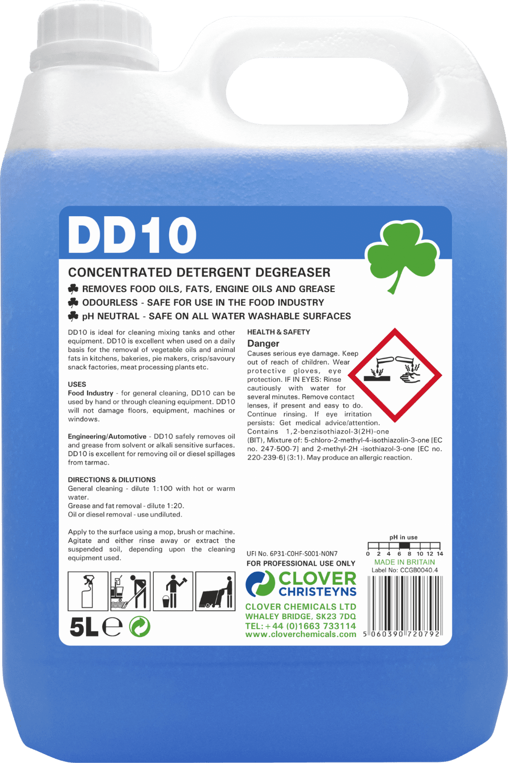 Clover Chemicals DD10 Detergent Degreaser (404) – 5 LTR – North Star Supplies