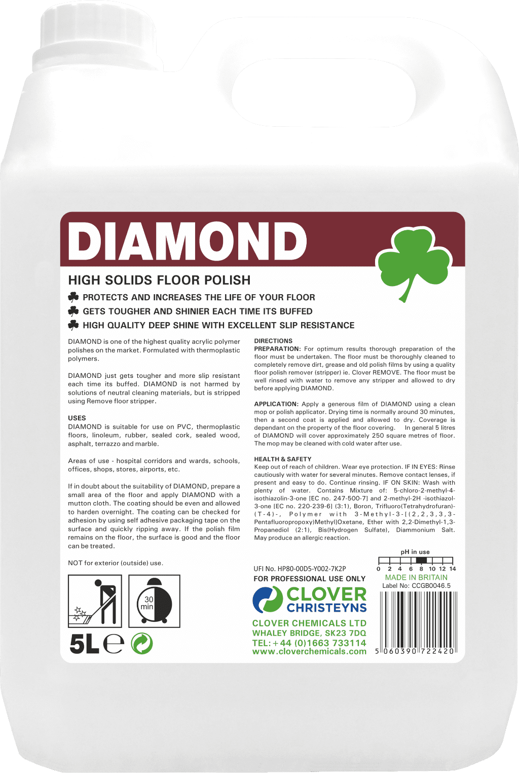 Clover Chemicals Diamond High Solids Floor Polish (25%) (101) – 5 Ltr – North Star Supplies
